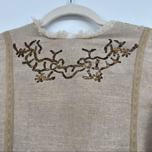 YA-YA Raw Edge Embroidered Canvas Roundneck Hook and Loop Beige Jacket - Picture 9 of 12